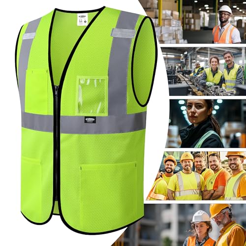 Image of JKSafety Safety Vest for men women Hi Vis Vest with Pockets and Zipper High Visibility Meet ANSI Standard(BX310