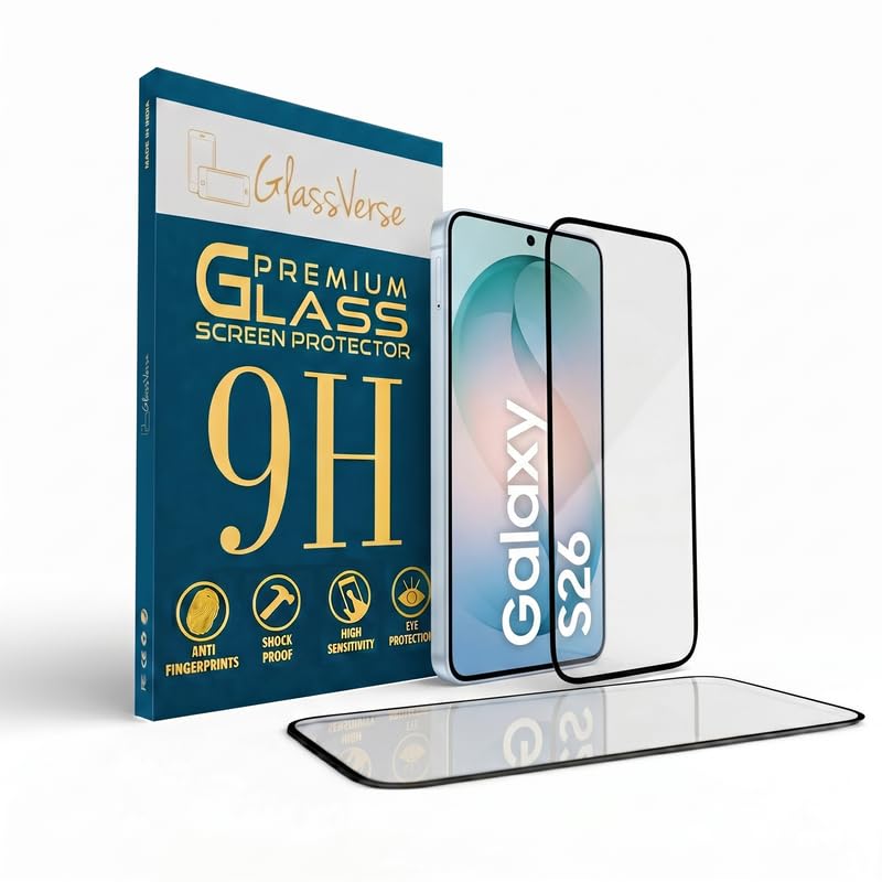 Image of GlassVerse 9H Tempered Glass For Samsung Galaxy S26 (PACK OF 1) with Free Installation Kit. Full screen Coverage - 6.3 inch