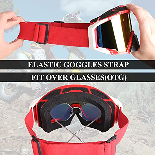 Xyop Motorcycle Goggles Atv Motocross Goggles Dirt Bike Racing Riding Goggles Off Road Mx Otg Goggles Windproof Dustproof Ski Goggles Protective Safety Goggles Glasses(Red White Frame + Color Lens) #TOP5