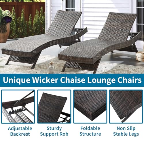 79'' Long Reclining Chaise Lounge Set (Set of 2), Outdoor PE Rattan Adjustable Recliner with 5-Level Backrest, Weatherproof Wicker Lounge Chair for Patio, Backyard, Beach & Poolside