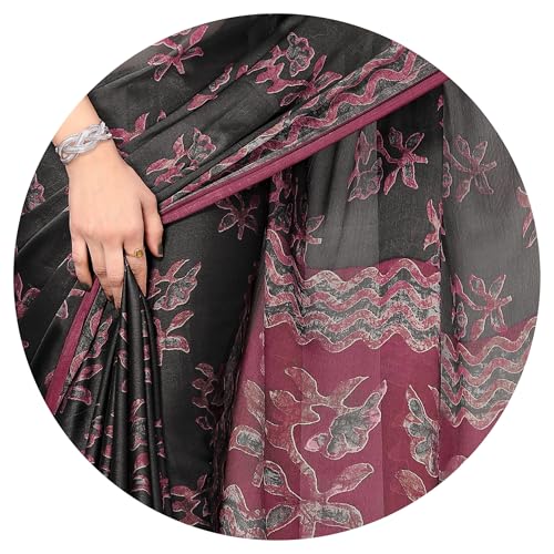 Image of MIRCHI FASHION Women Saree | Chiffon Leaf and Checked Print Professional Office Sari with Blouse