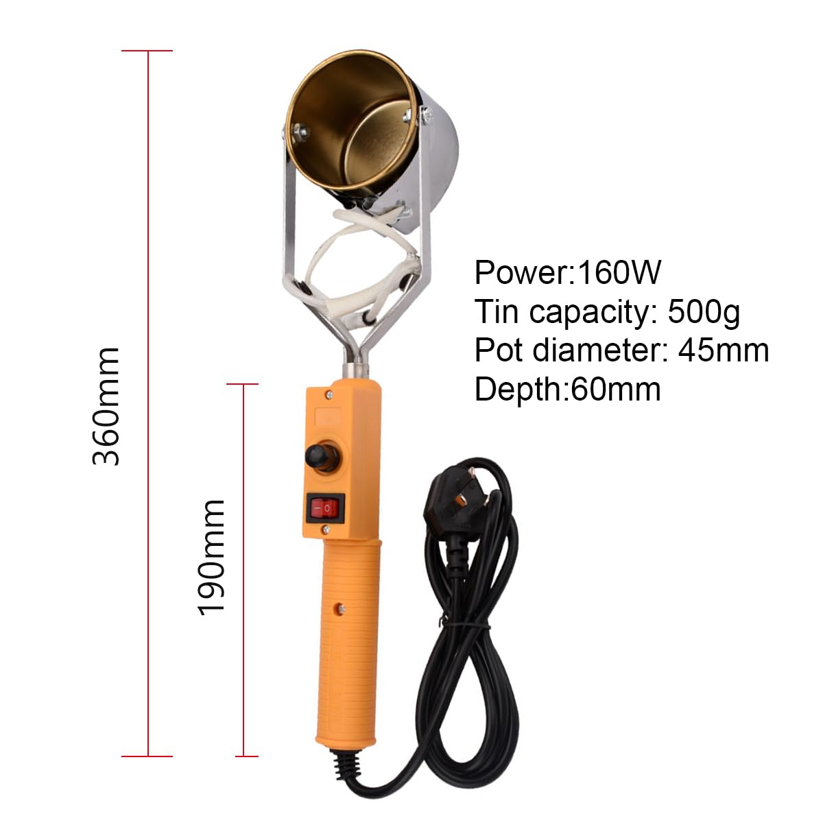 Pentola per fusione del piombo per kit di stampi da pesca - Temperatura regolabile a 450℃, crogioli da 60mm, capacità 500g, fornace di stagno portatile per pesca fai da te