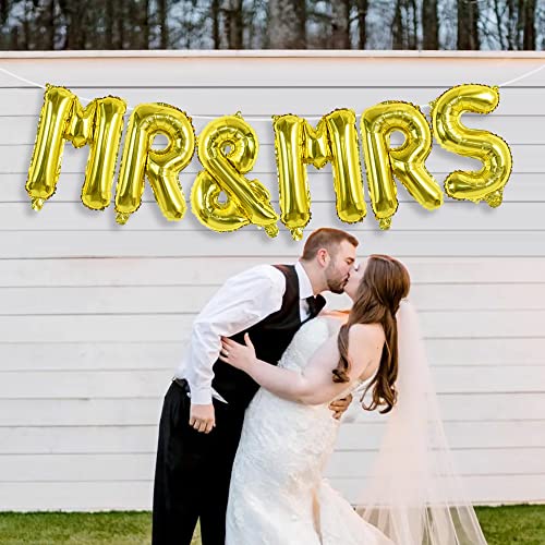 Image of TONIFUL Mr&Mrs Letter Balloons - 16inch Gold Wedding Foil Balloons for Bachelorette Party Anniversary Couple Sweetheart Party