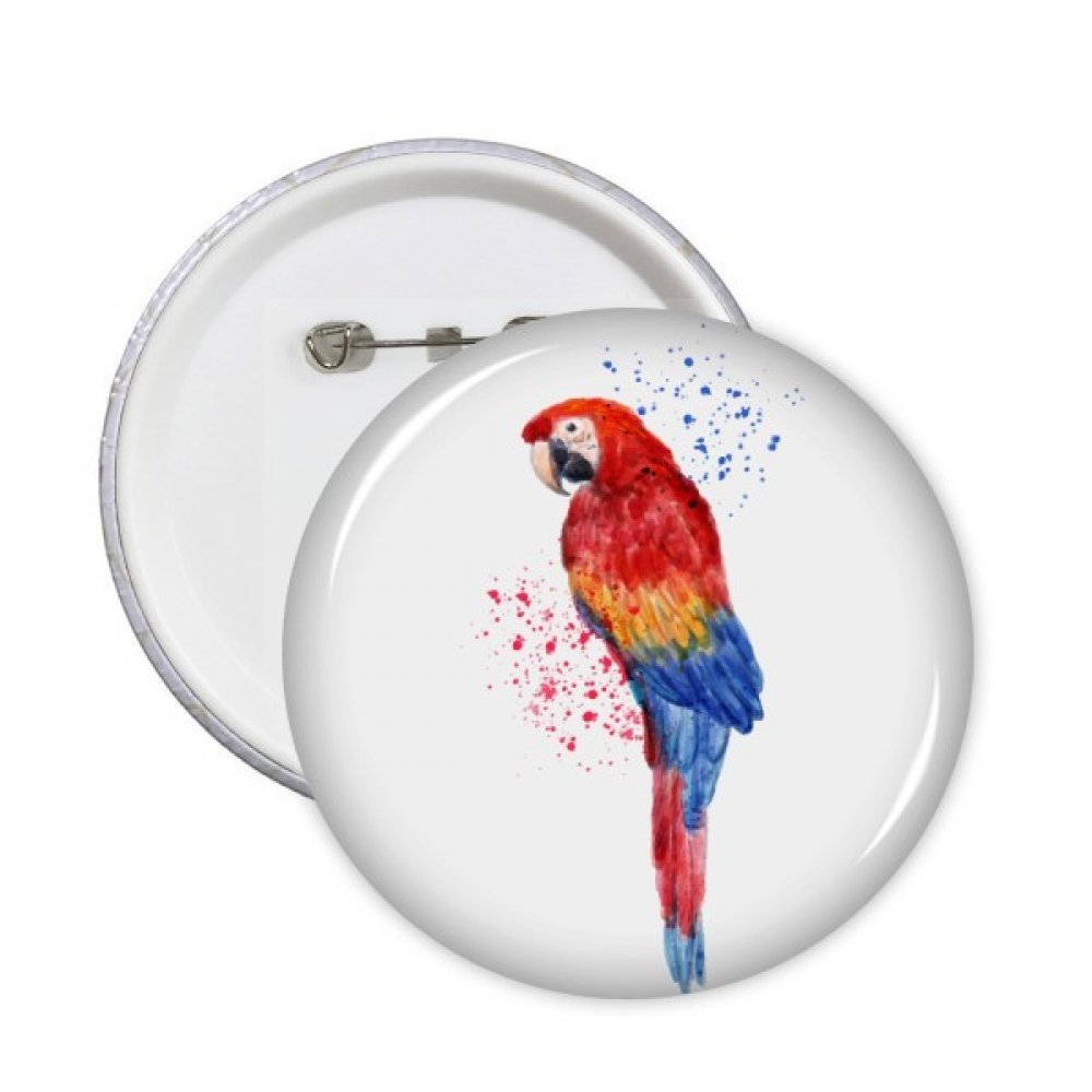 Badge rond perroquet rouge multicolore grand format avec épingle robuste 5pcs