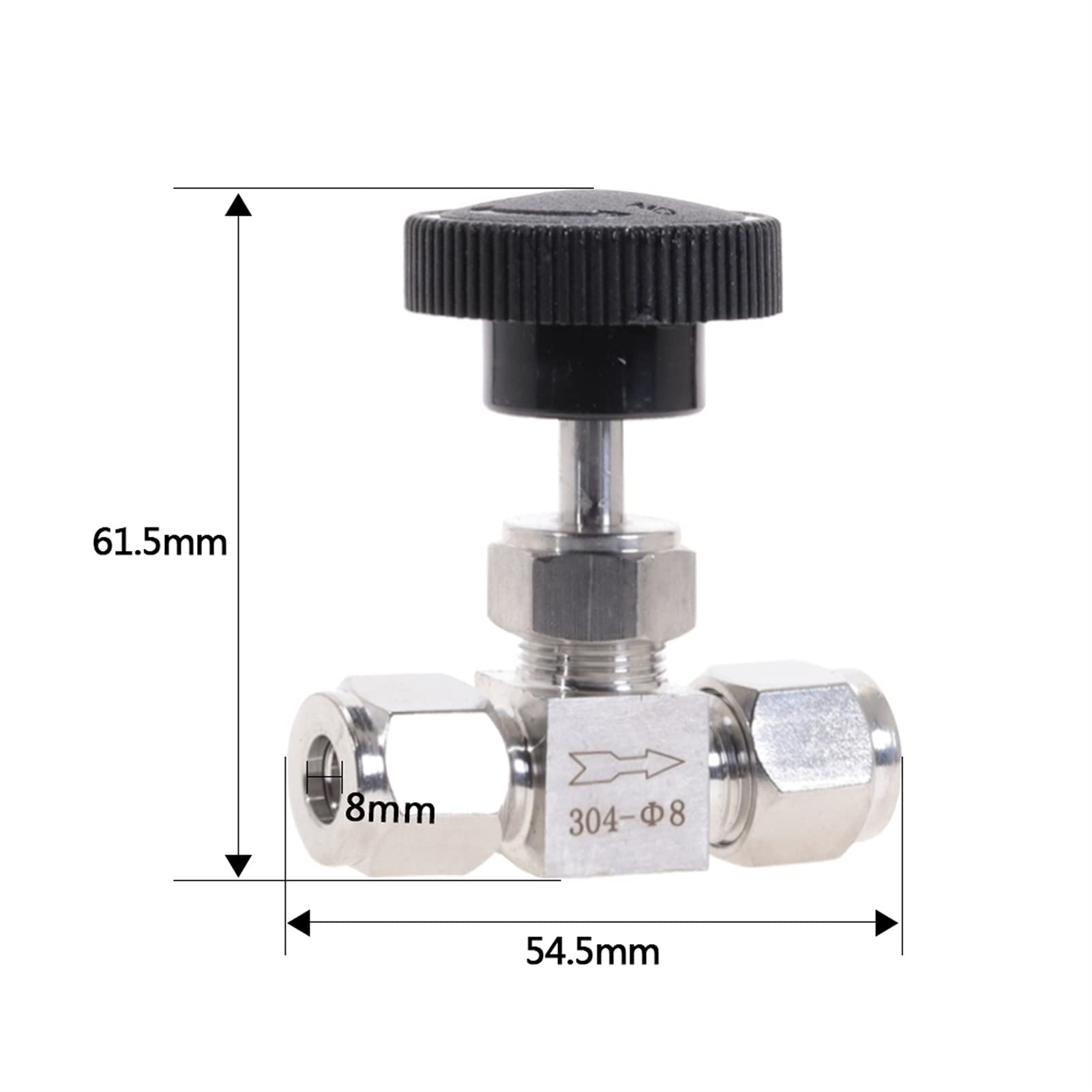 Verstellbares Nadelventil Aus Edelstahl 304 – 6 Mm Rohranschluss, Hochdruck, Säurefest, Gerade Ausführung, Messing-Kran, Für Wasser & Öl