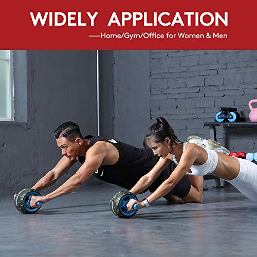 RUNWE Assistive Ab Roller Wheel for Abs Workout with Self-Rebound System and Knee Pad Used as Ab Wheel Exercise Equipment for Abdominal Exercise and Core Workout in Home Gym (Blue)
