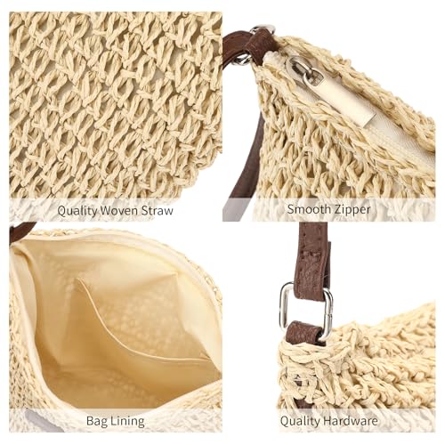 Image of RNIEGA Straw Beach Bag for Women Small Woven Crossbody Bag Summer Mesh Hollow Beachy Purse Shoulder Bag for Vacation