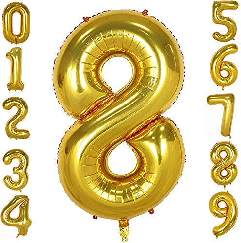 BATYCAB Number Balloons 32inch Inflatable Foil Helium Numbers 0-9 for Special Occasions, Birthday Wedding Engagement Anniversary, New Year, Graduation, Party Decorations (8, Gold)