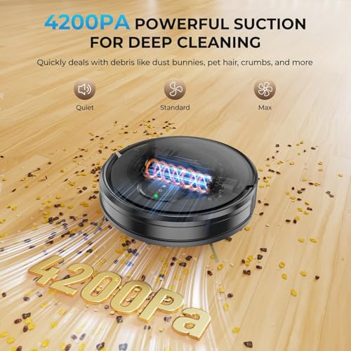Image of Robot Vacuum and Mop Combo, 4200Pa Suction, 2 in 1 Mopping Cleaner, Black, App & Voice Control, Self-Charging, Obstacle Avoidance, Compatible with Alexa
