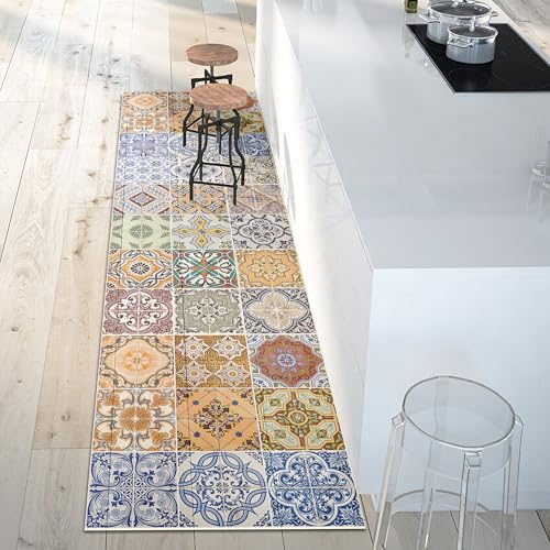 CREARREDA Tapis de Cuisine antidérapant Spring Tile Carpet 50x240 Tapis de Protection de Sol en Vinyle 100% fabriqué en Italie, avec Encre Non Toxique,...