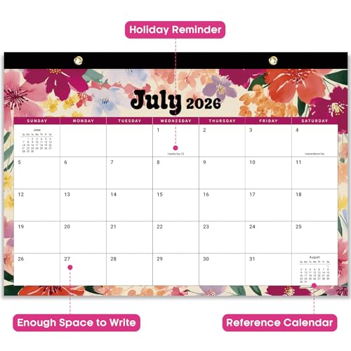 Image of 3 Pack of Desk Calendar 2026-2027, 18-Month Calendar Runs from July 2026 to December 2027, Large 17 inch x 12 inch Monthly Desktop & Wall Calendar for Home & Office - Vivid Bloom