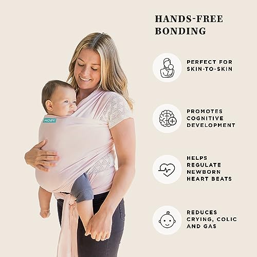 Image of Moby Baby Wrap Carrier Classic for Newborns to Toddlers (8-33lbs), Infant Sling Carrier, Lightweight & Hands Free Design, Adjustable for All Body Types (Rose Quartz)
