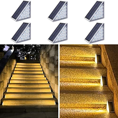 6 Pack Solar Stair Lights, Outdoor Step Lights Solar Powered, Warm White Solar Step Lights Outdoor Waterproof IP67, Auto On/off Solar Lights For Steps Stairs Porch Yard Patio Pathway Decoration