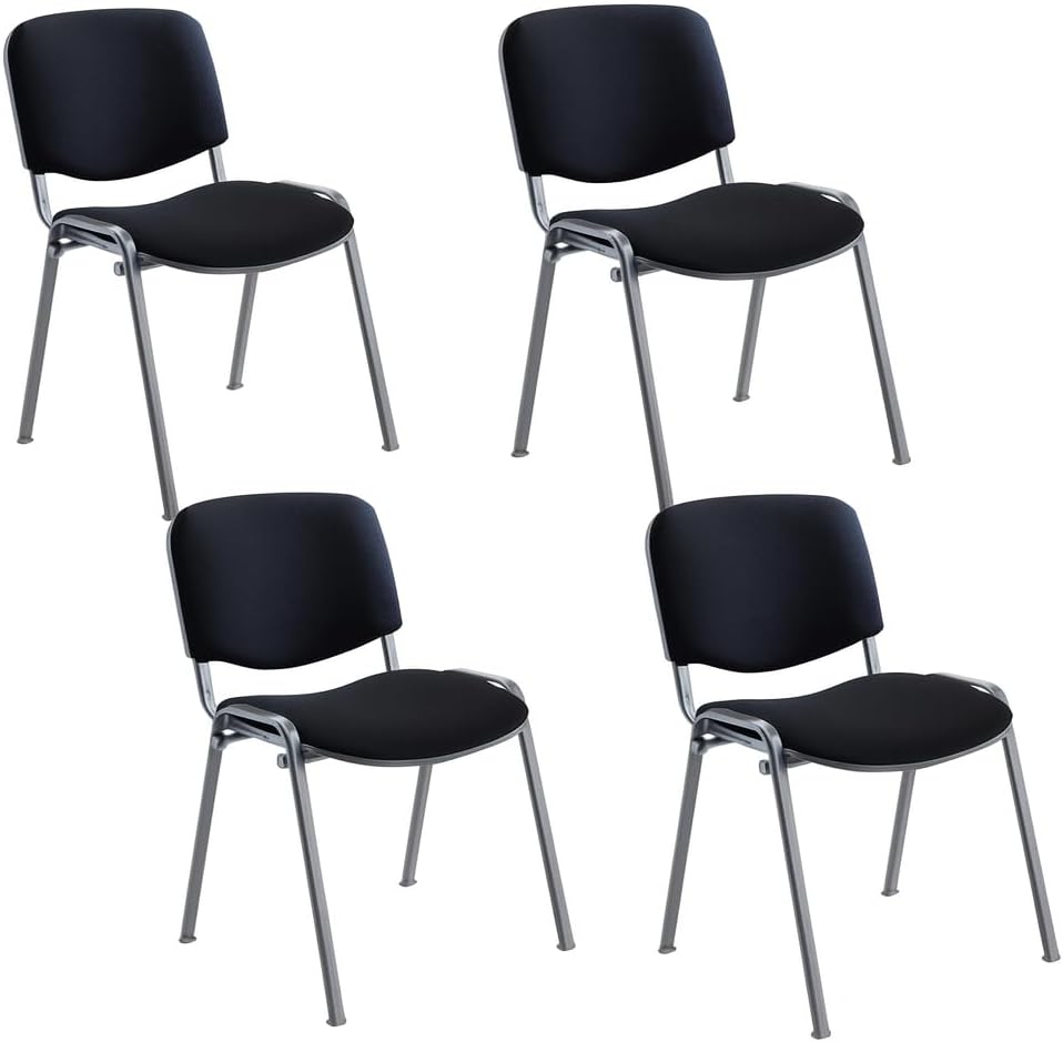 – Office Hippo Heavy Duty Stackable Reception Chair, Black Frame, Fabric, Black, Pack of 4