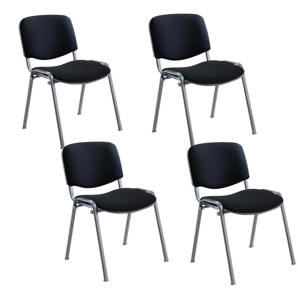 Office Hippo Heavy Duty Stackable Reception Chair, Black Frame, Fabric, Black, Pack of 4