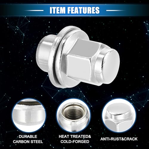 Image of 20 Pcs Wheel Lug Nuts Compatible for Jaguar XF XJ XE, Durable M12 x 1.5 Carbon Steel Silver Tone Tire Lugnuts