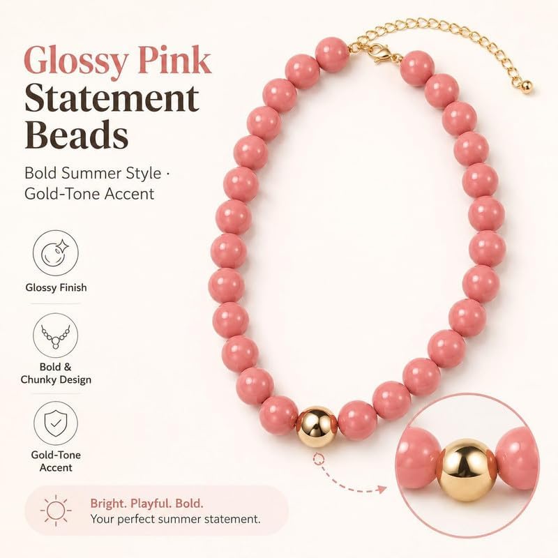Colorful Beaded Necklace for Women Statement Acrylic Bead Necklace Trendy Summer Jewelry Bold Fashion Accessory Vibrant Chunky Necklace Gift for Women image 5
