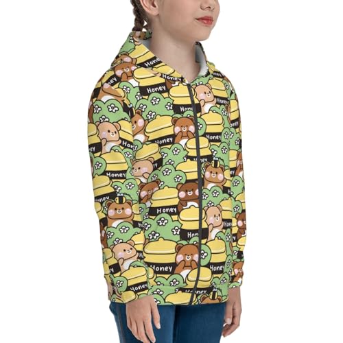 Cute Teddy Bear in Various Poses Kid Hoodies Boys Zip Up Sweatshirts Girls Pullover with Pocket4