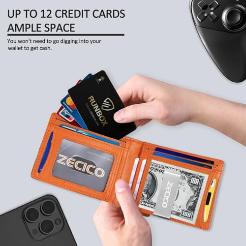 Image of Mens Slim Wallet Money Clip: Bifold Vegan Leather Wallets RFID Blocking Front Pocket Wallets Credit Card Holder with ID Windown Gifts for Men