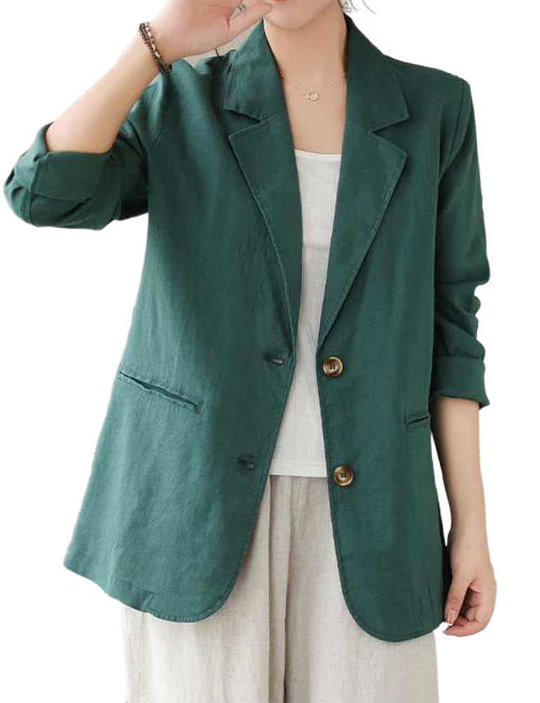 idealsanxun Cotton Linen Blazer for Women Spring Summer Long Sleeve Lightweight Business Casual Jackets Tops-picture-29