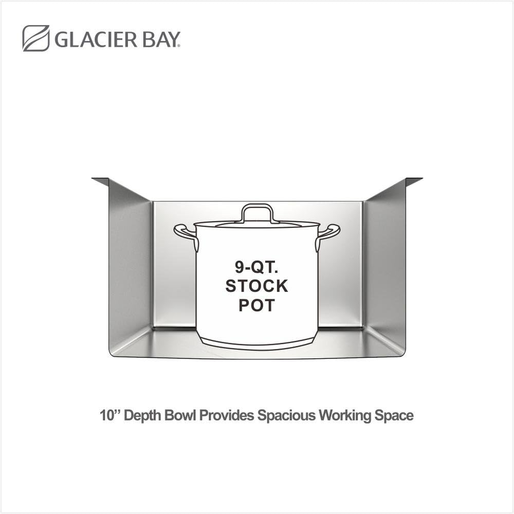 زاویہ دار view of an installed Glacier Bay farmhouse sink with kitchen items