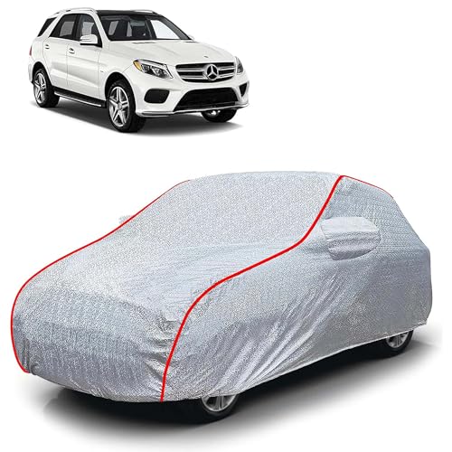 Image of Sulfar 100% Waterproof Car Body Cover Compatible with Mirror for Mercedes Benz GLE (Triple Stitched, Full Bottom Elastic, Magic Silver with Red Piping)