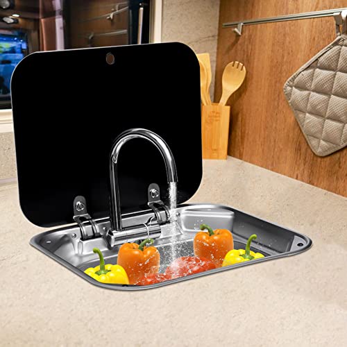 Bar Caravan Rv Sink With Folding Faucet &Lid, Stainless Steel Sink Hand Wash Basin Boat Sink Caravan Van Sink, Small Outdoor Rv Kitchen Sink Trailer Camper Sink Bar Sink With Cover And B Tap #TOP2