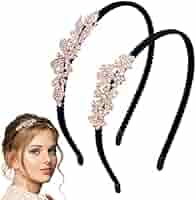 Amazon.com : HINZIC 2PCS Rhinesrone Flowers Hair Bands Gold