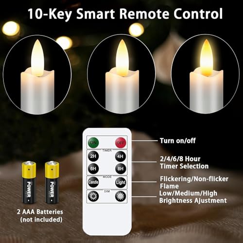 Image of KSWING Upgraded Real Wax LED Flameless Grey Taper Candles with Remote, 6 PCS Candlesticks Battery Operated 3D Flickering - 9.6 inch Long Realistic Fake Candle Sticks for Home /Wedding /Fireplace Xmas Decor
