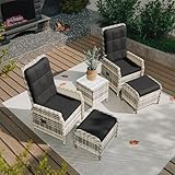 Gotland Rattan Gartenmöbel Set Lounge Möbel Outdoor, Verstellbares 2-Sitzer Terrassenmöbel Außen mit 118° Rückenlehne & Fußhocker, Hochwertige Polster & Glastisch, Wetterfest (Schwarz)