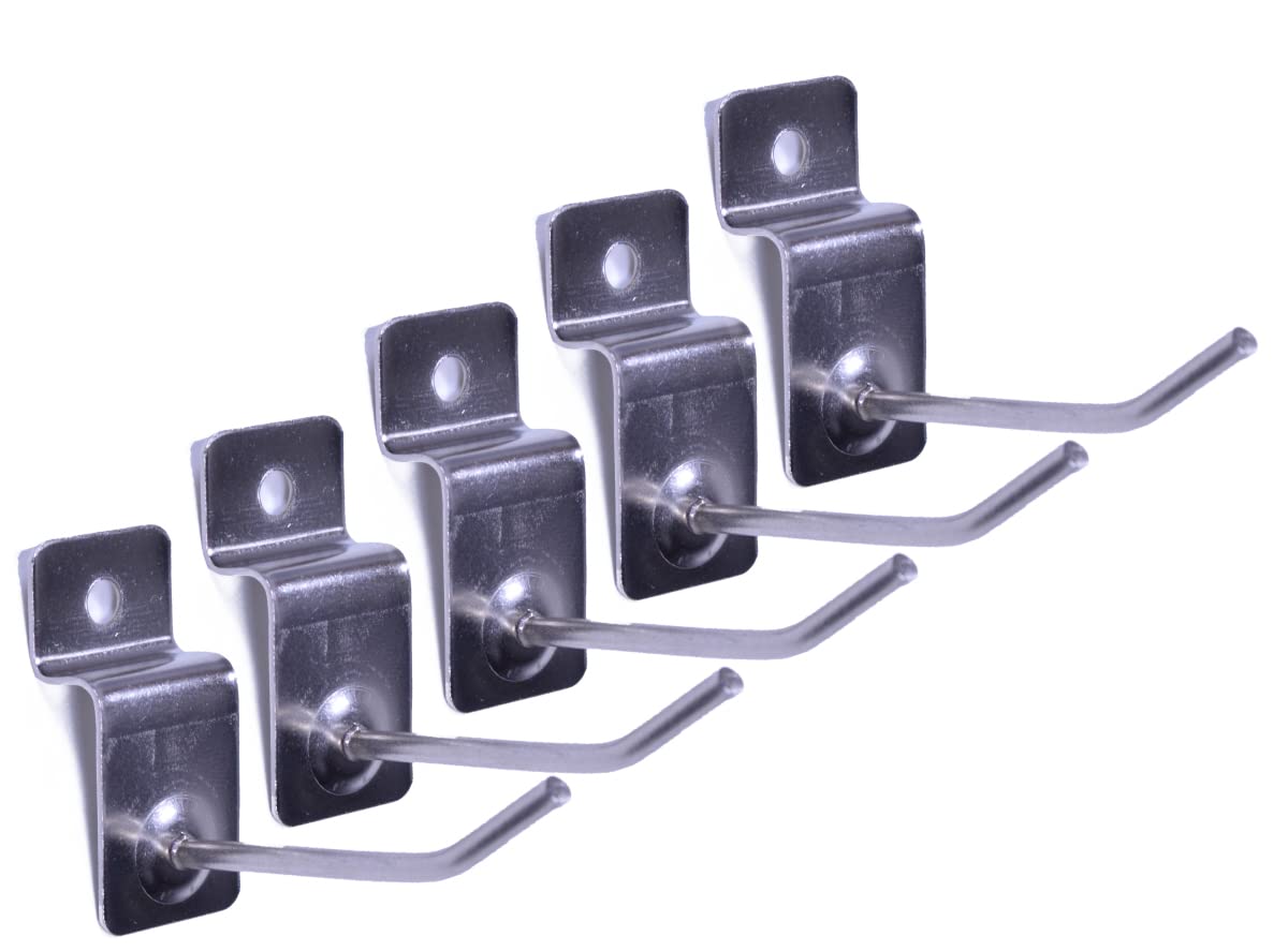 Bored Paracord Commercial Grade Silver Slatwall Hooks - 2 Inch - 5 Pack