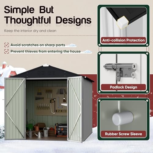 Image of GUNJI 6 x 4 FT Shed Outdoor Storage Shed Metal Garden Shed with Lockable Door Outside Waterproof Tool Shed for Backyard, Patio, Lawn (White)