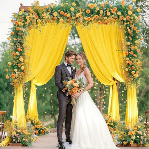 Image of 10x10ft Yellow Backdrop Curtain for Wedding Parties Wrinkle Free Fabric Yellow Drapes Backdrop Decoration for Baby Shower Birthday Photography Decoration 2 Panels, 5ft x 10ft