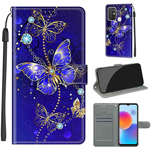 SATURCASE Case for ZTE Blade A52, Beautiful PU Leather Flip Magnet Wallet Stand Card Slots Hand Strap Protective Cover for ZTE Blade A52 (DY-3)