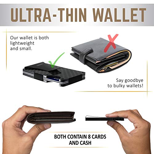 Carbon Fiber Wallet and Money Clip - RFID Blocking Front Pocket Wallet - Premium Minimalist Wallets for Men - Slim Credit Card Holder - Business Card Holder - Mens Wallet - Aluminum Metal Wallet - Thumbnail 3