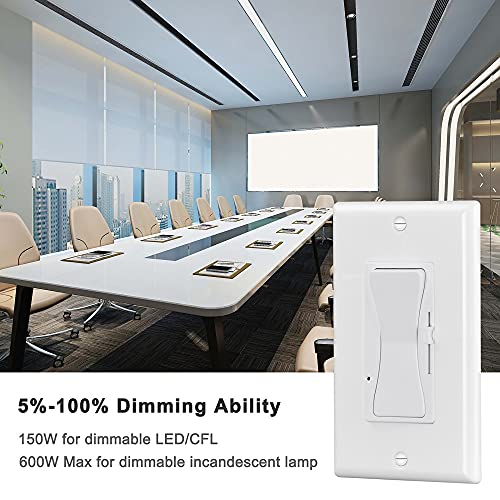 Keygma 0-10V Led Dimmer Switch, Low Voltage Dimmer Switch For Dimmable Led Lights, Cfl, Halogen And Incandescent Bulbs, Single-Pole Or 3-Way, Wallplate Included, Etl Listed (White, 10 Pack) #TOP5