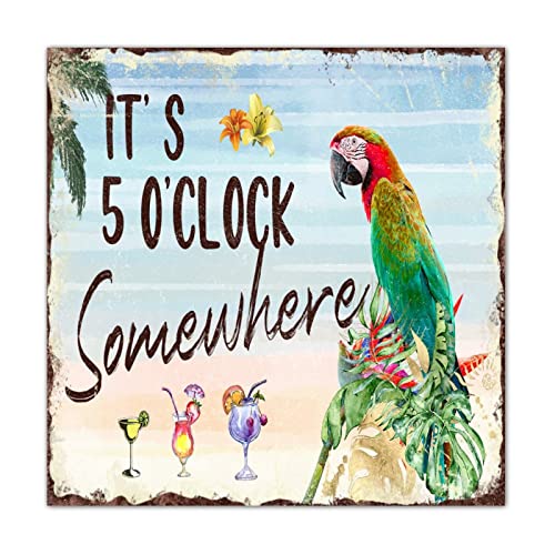 Plaque murale rustique en bois tropical avec flamant rose pour décoration Aloha