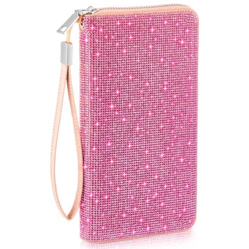 Image of MotiMind Pink Bling Gift Glitter Sparkly Wallet for Women Rhinestone /Pearl Wallet RFID Blocking Phone Purse Gifts for Mother's Day (Rhinestone)