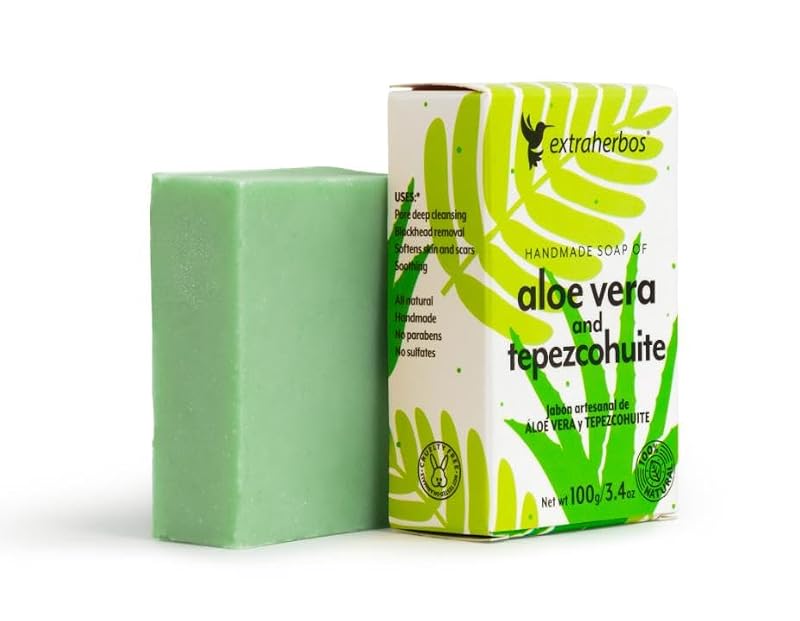Sabonete em Barra Extraherbos de Aloe Vera Mexicana e Tepezcohuite, Artesanal, Facial e Corporal, 100 g