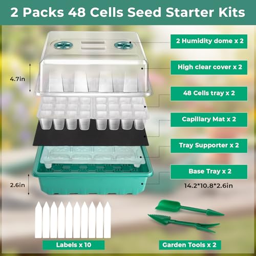 Image of Hanaoyo Self-Watering Seed Starter Tray 2 Packs, 96 Cells Seed Starter Kit with Humidity Vented Domes and High Lid, Germination Kit for Indoor Greenhouse Seed Starter