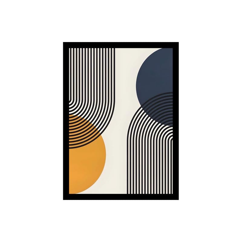 Image of BLINKART Vintage Bauhaus Retro Geometric Aesthetic Poster Gallery | Colorful Wrap Framed For Home Office Studio Living Room Modern Art Studio Decoration Abstract Shapes | (d80) | 13x10 Inch