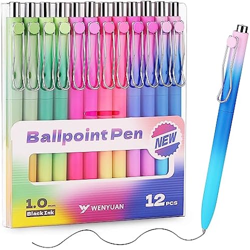 WY WENYUAN Cute Pens, Pastel Ballpoint Pens Bulk, Fine Point Smooth Writing Pens, Colorful Pens, Black Ink 1.0 mm Journaling Pen, Office Supplies for Women & Men, Note Taking