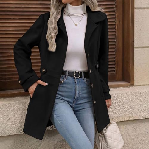 Generisch Damen Winterjacke Übergangsjacke Mantel Lang Jacke Winter Damen-Jacken Elegant Knopfleiste Gürtel Design Klassisch Figurbetont Outfits für Alltag Büro Reisen