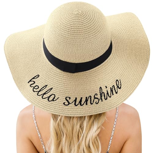Image of Beach Sun Hats for Women, Straw Hat for Women, Womens Sun Hat UPF 50+ UV Protection, Summer Hats Packable Foldable