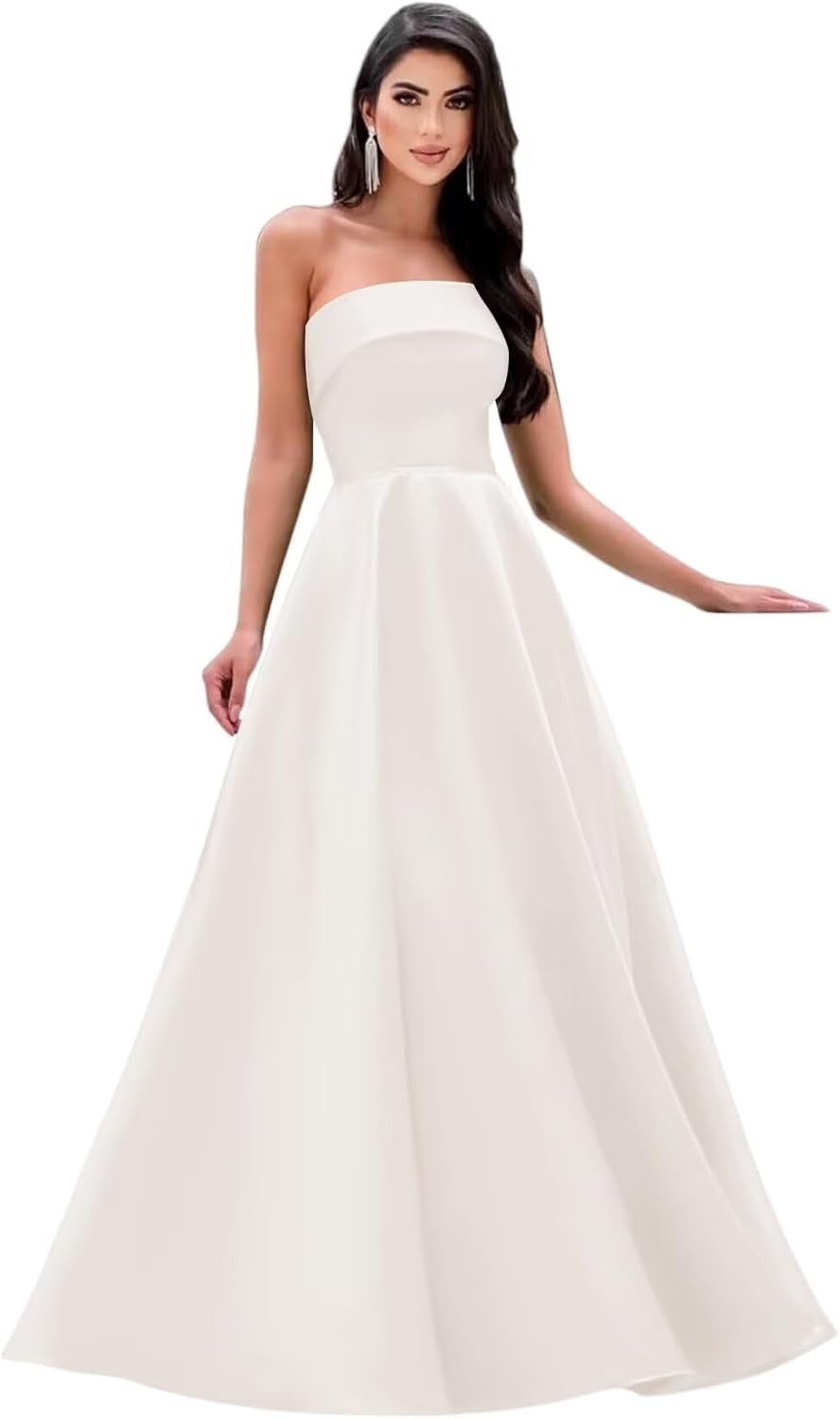 Satin A Line Prom Dress for Women 2025 Long Sleeveless Formal Evening Gown with Strapless