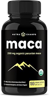 Organic Maca Root Capsules for Women & Men |180 Vegan Capsules | Peruvian Maca Root Powder Supplement | Gelatinized with Black Pepper | Mood Support, Reproduction & Energy