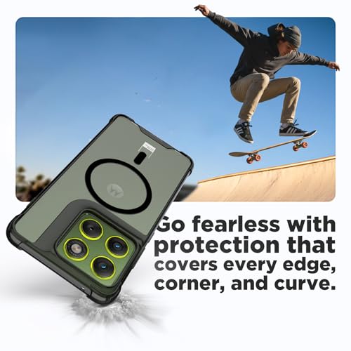 Image of RIGGEAR Shockproof Clear Hybrid Airbag Armor Magnetic Back Cover Case Compatible with MagSafe Accessories for Motorola Moto Edge 70 5G (Clear-Black TPU Bumper + Transparent PC)(Black)