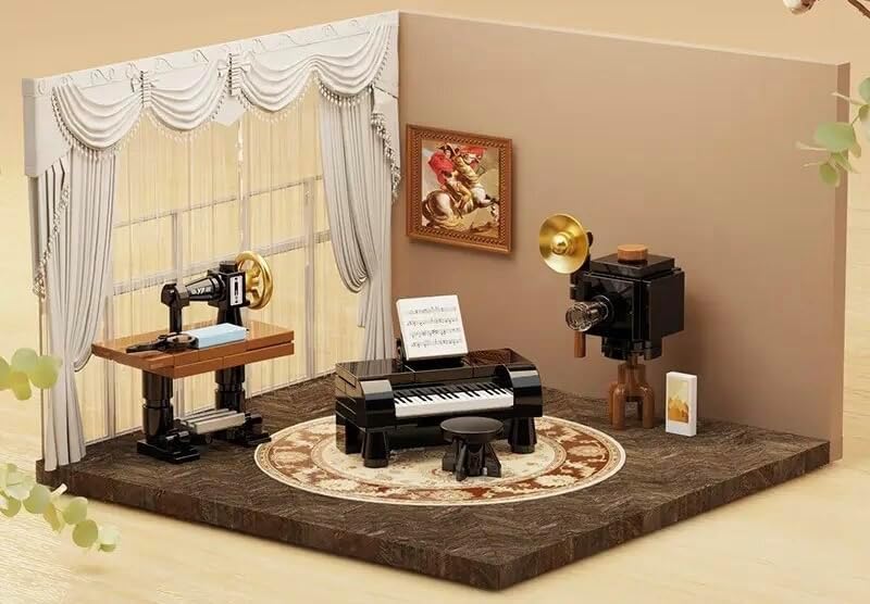 Miniatura 4 de General Jim's Juego de muebles retro de bloques de construcción, kit de accesorios de casa de calle urbana de 12 piezas para baño, sala de estar y