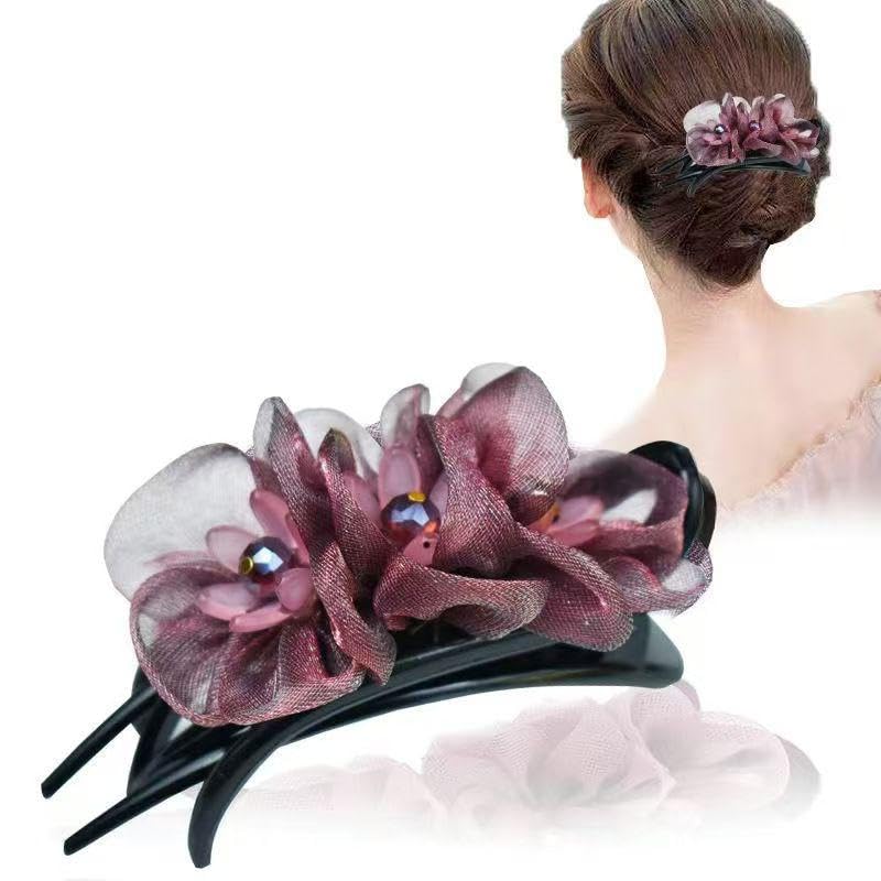 Miss Lirenn® 01 PCS Elegant Floral Hair Clip with Crystal Accents, Black Duck Clips, Hair Accessory for Girls & Womens, 9 cm, Multi-Colour Pack (Multicolor2)