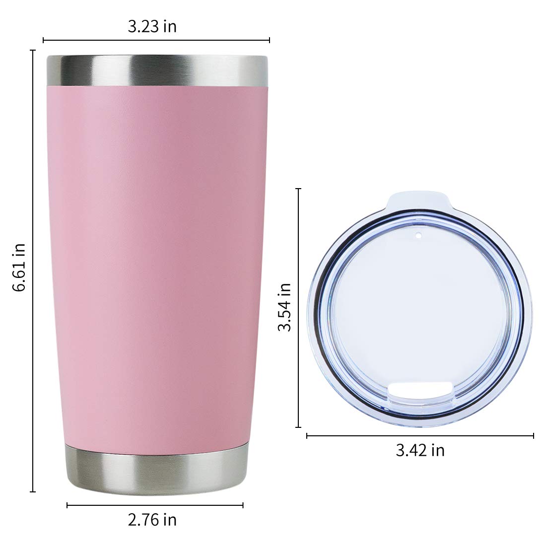 DOMICARE Vaso de acero inoxidable con tapa, doble pared aislada al vacío taza de viaje, taza de café con recubrimiento en polvo